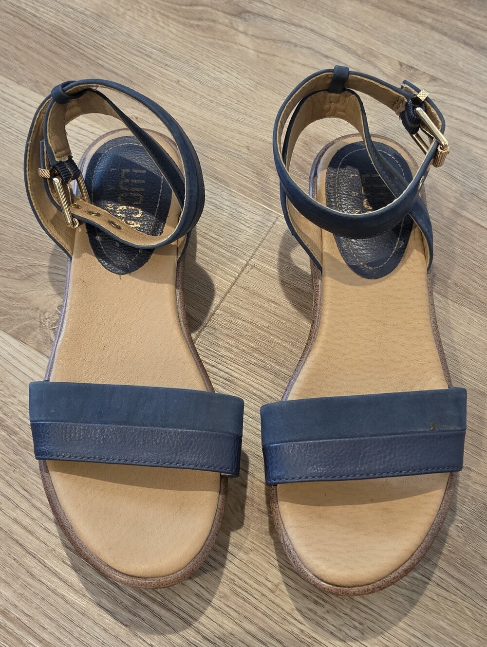 Lucca Lane Womans Open Toe Navy Platform Strap Sandals